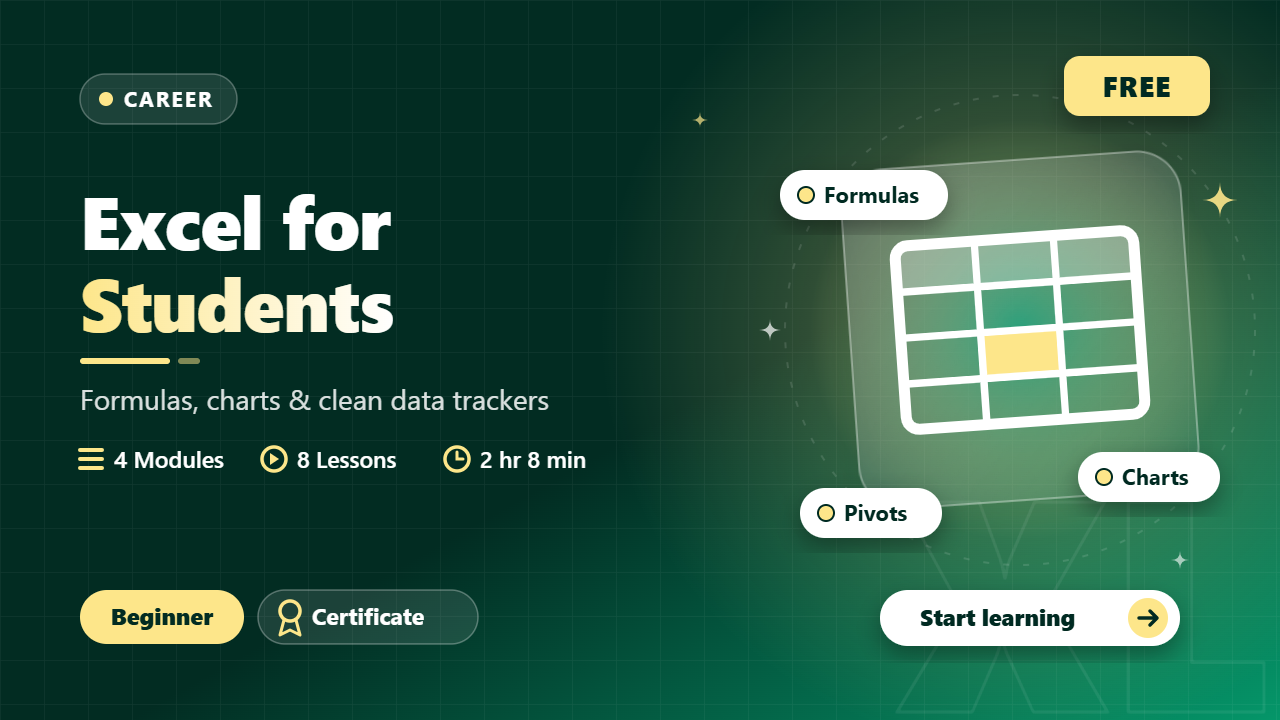 Excel for Students course cover